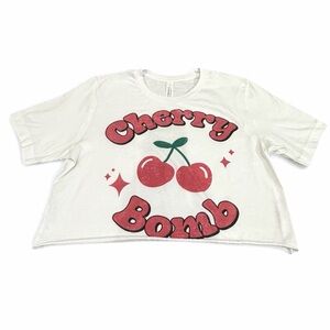 Cherry Bomb Cropped White Women's Shirt Medium